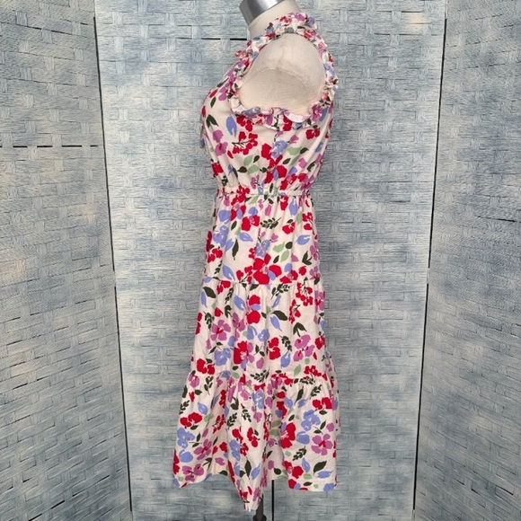 MAGGY LONDON Midi Floral Dress Ruffle Side Pocket Stretchable Waist Multicolor - Picture 6 of 8